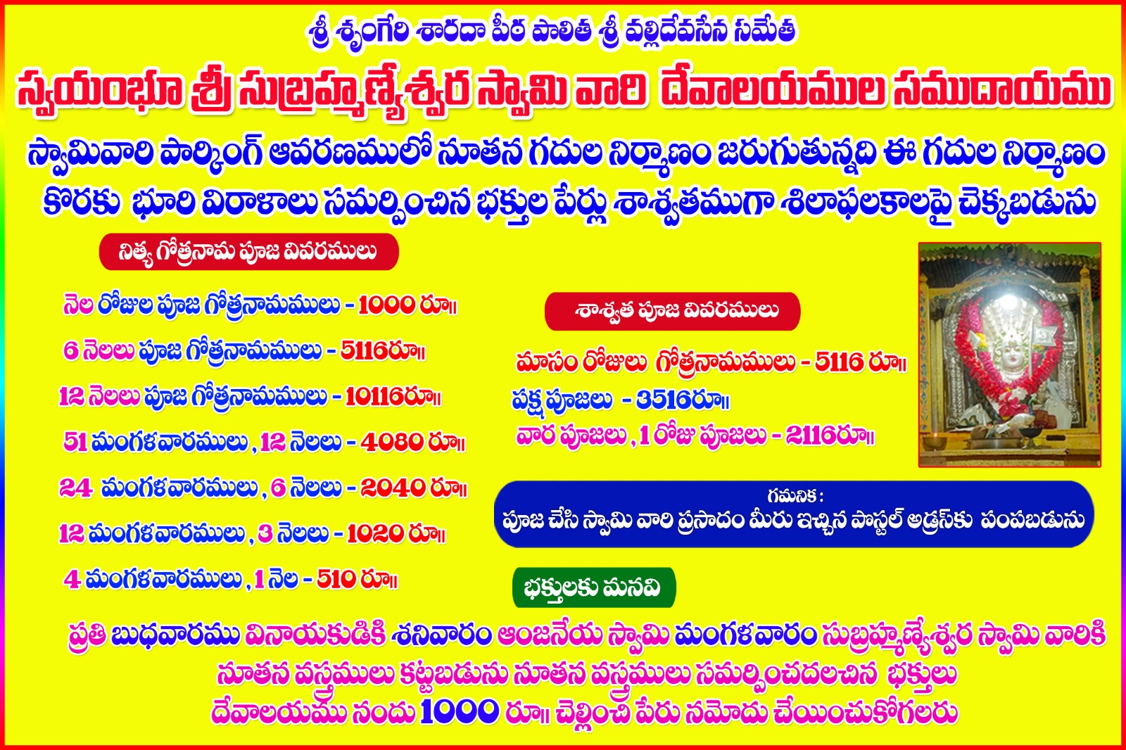 నిత్య గోత్రనామ పూజ & గది వివరాలు